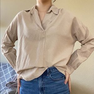 Beige basic long sleeve shirt